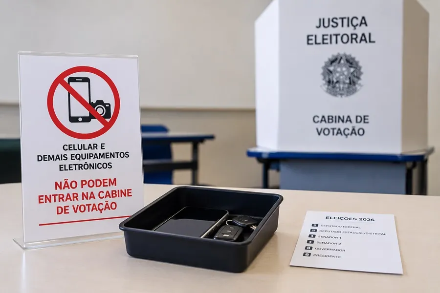 Justiça Eleitoral reforça proibição do celular na cabine de votação para o pleito de 2026. Foto: Internet