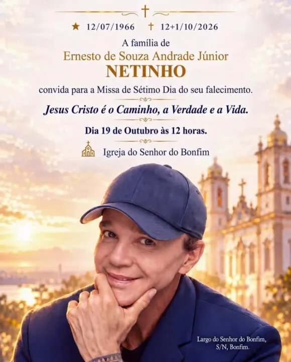 Família de Netinho evita número 13 em convite para missa de sétimo dia do cantor : “12+1”. Foto: Reprodução/Instagram