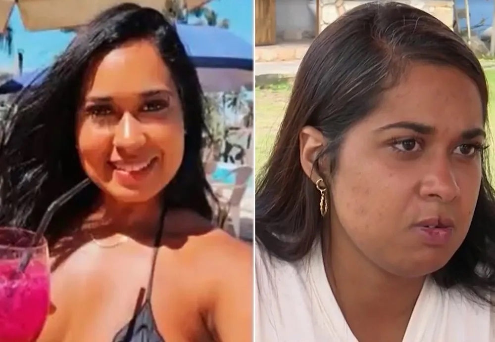 Raissa antes de ser agredida e perder os dentes e depois da agressão ocorrida em Ilhéus, na Bahia — Foto: Redes sociais / TV Santa Cruz