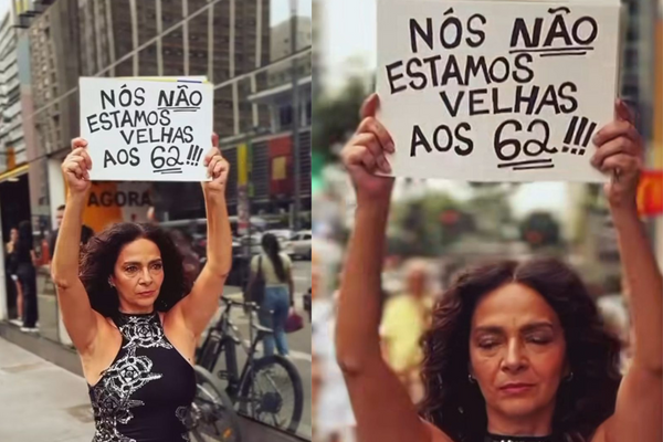 Claúdia Ohana protesta contra o etarismo nas ruas de São Paulo. Foto: Reprodução