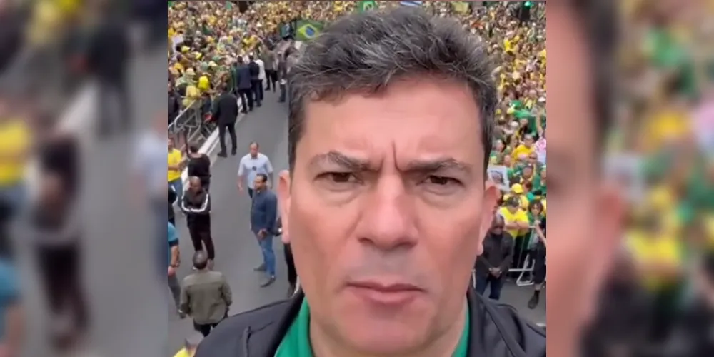 Sérgio Moro declara apoio à anistia de presos por crimes políticos durante ato público. Foto: Reproduç