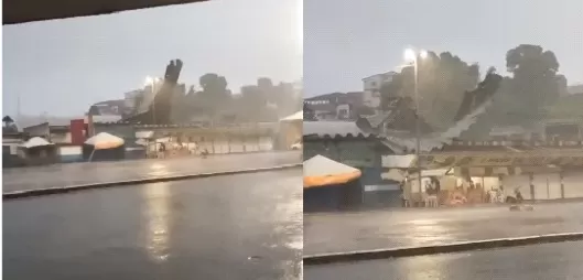 Chuva com ventos fortes derruba teto de centro de abastecimento em São Francisco do Conde. Foto: Reprodução vídeo/ Whatsapp