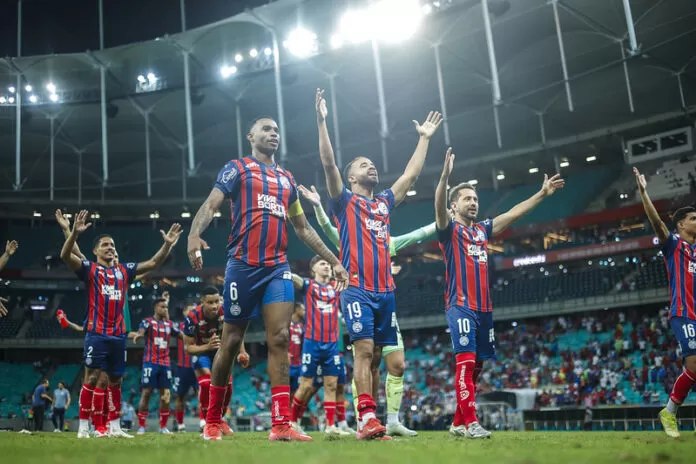 Elenco do Bahia comemorando classificação. Foto: Rafael Rodrigues/E.C. Bahia
