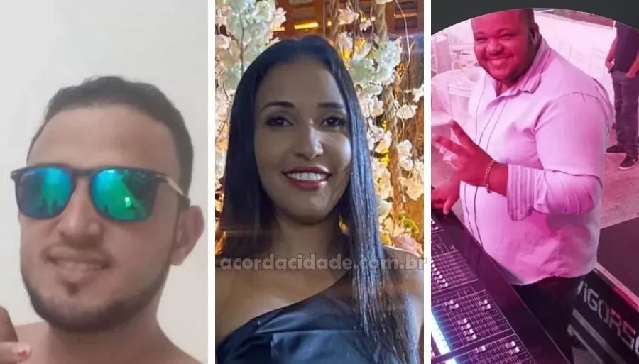 Carlos Bojô, técnico de som da banda do cantor Netto Brito; Robson Carvalho Galvão de Jesus, de 33 anos, mototaxista em Santo Antônio de Jesus; e Leila dos Santos Lima.. Foto: Reprodução