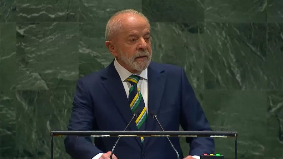 Lula em sua fala na Assembleia Geral da ONU, nesta terça (23). Foto: Reprodução/ONU