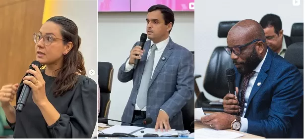 Os veredores: Lígia Costa Rosa, Rafael Nogueira e o presidente da Casa, Nem do Caípe. Fotos: Reprodução/Redes Sociais