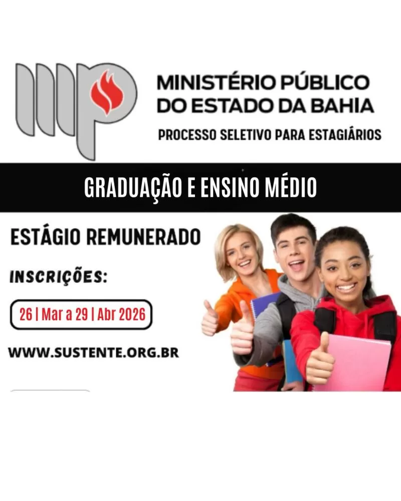 MPBA abre seleção para estagiários de graduação e ensino médio na capital e no interior