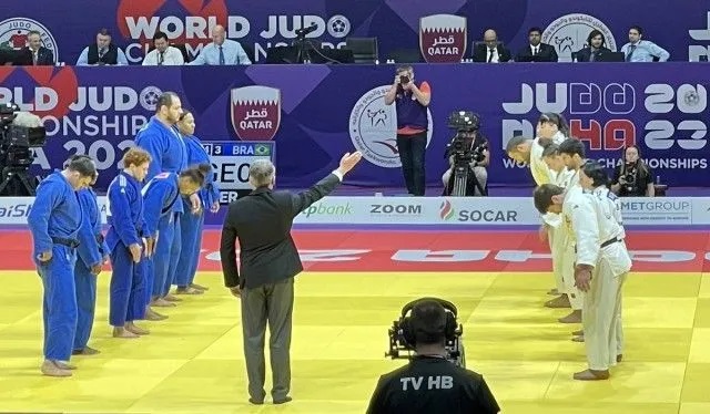 Time Brasil enfrente a Géorgia no Mundial de Judô. Reprodução / World Judo Championships 2023