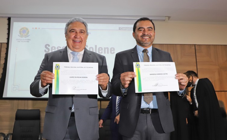 Governador do Tocantins, Wanderlei Barbosa e o vice-governador, Laurez Moreira, receberam diplomação em ato, no TRE-TO - Foto: Esequias Araújo/Governo do Tocantins